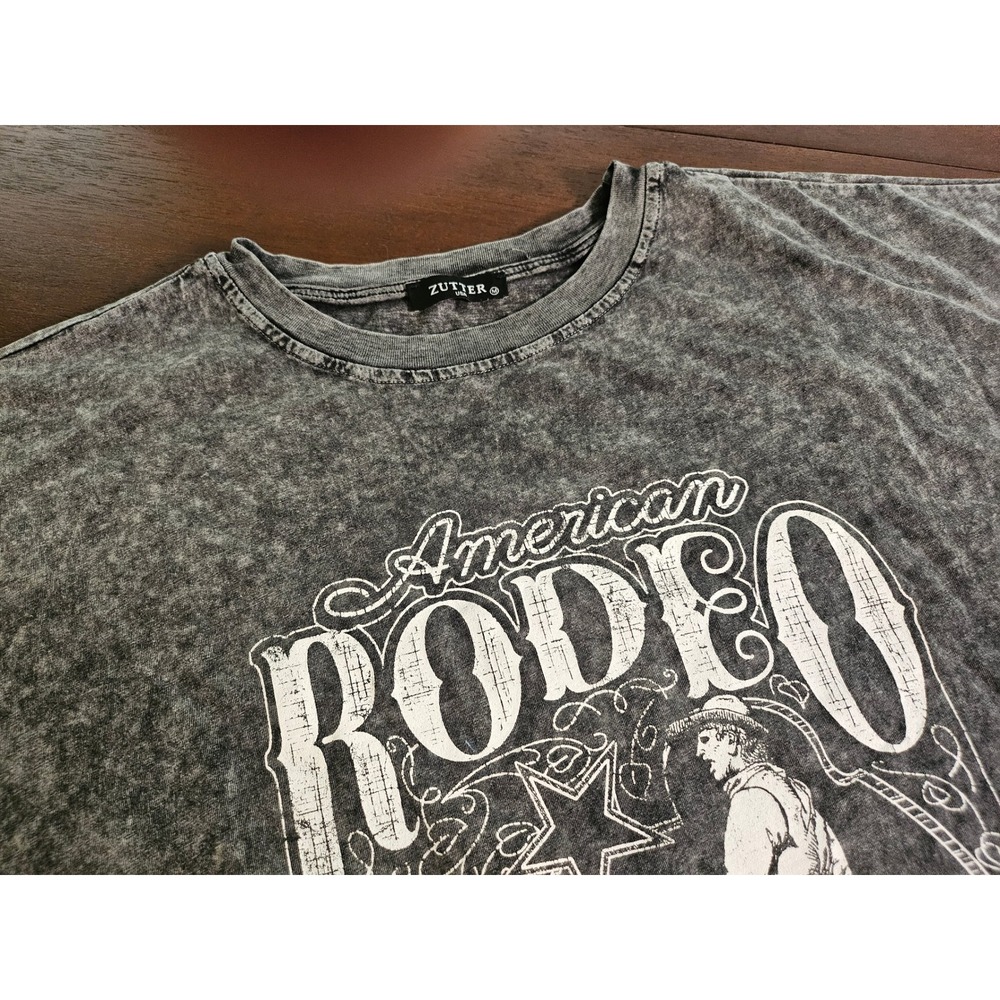 Zutter Graphic Tee Mens Medium Gray American Rodeo Cowboy 1907 Acid Wash K5738